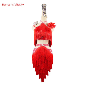 Latin Dance Dress Tassel stones Skirt  Performance Clothing Custom Female Adult Child Competition Clothes latin dance Suit