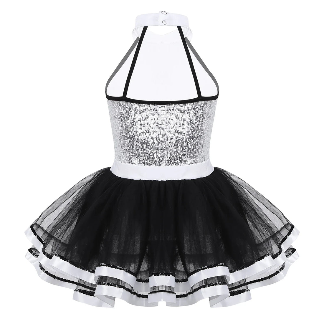 Girls Ballet Tutu Dress Sleeveless Shiny Sequins Decorative Buttons Dance Gymnastics Leotard Mesh Modern Jazz Dance Costume Kids