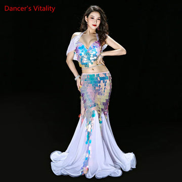 New Belly Dancing Performance Costumes Women's Senior Sequin Bra+Sexy Fishtail Skirt 2pcs Oriental Dance Competition Set