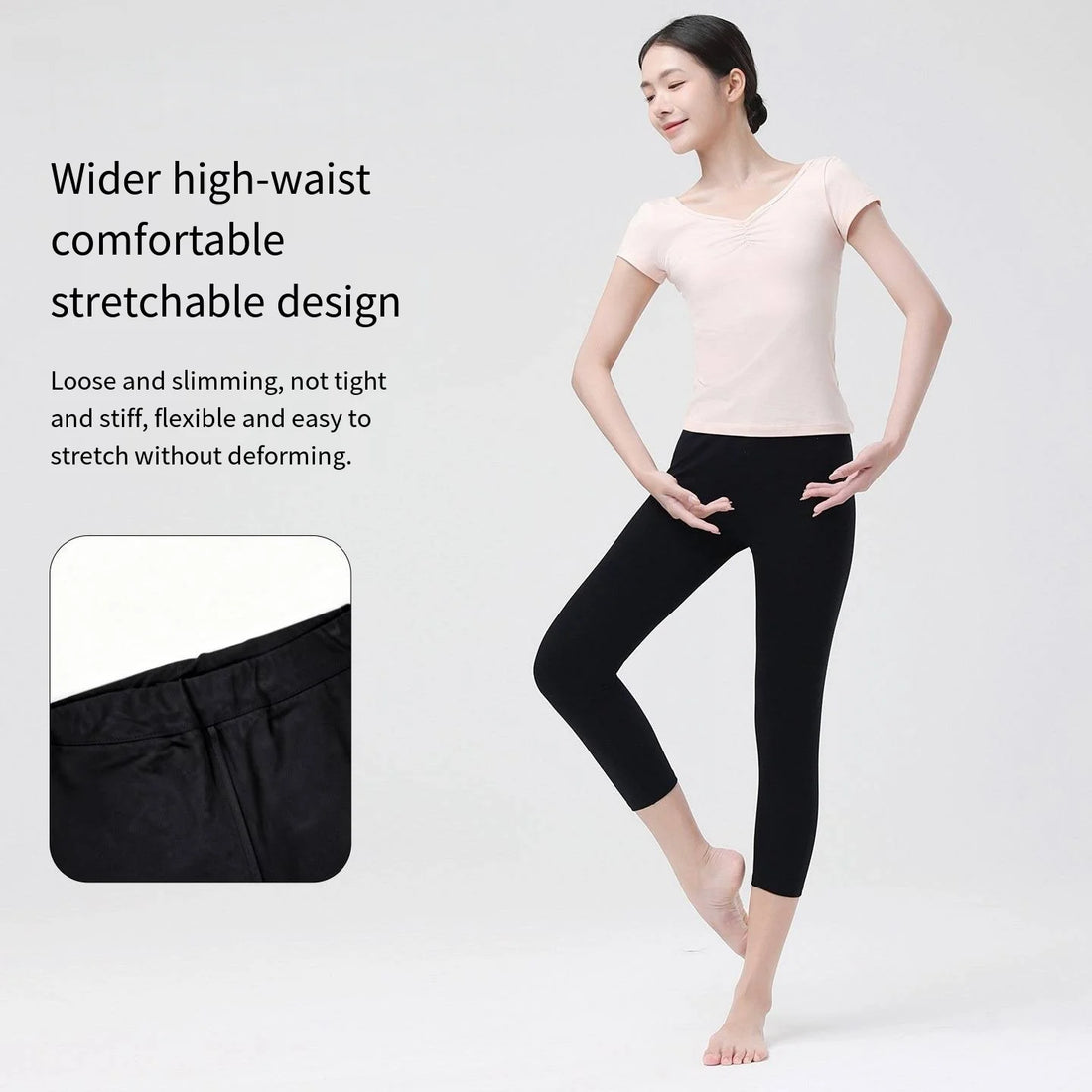 Women's 3/4 Ballet Tights Black High Stretch Modal/Cotton Dance Leggings for Adult Exam Training Ballet Class Body Shaping