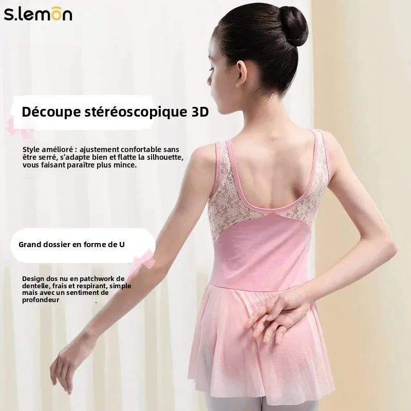 Girls Sleeveless Lace Ballet Leotard Camisole One-Piece Dress for Chinese Dance & Ballet,Toddler Kids Dancing Outfit 90-150cm