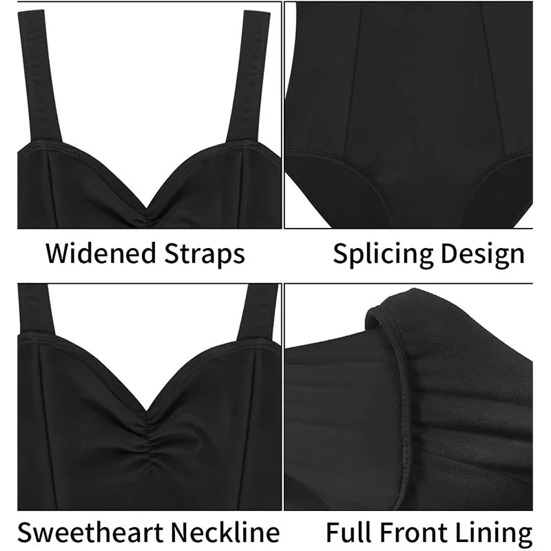 Women's Widened Straps Classical Basic Sleeveless Camisole Ballet Dance Leotard for Adult Dance Tank Tops with Soft Front Lining