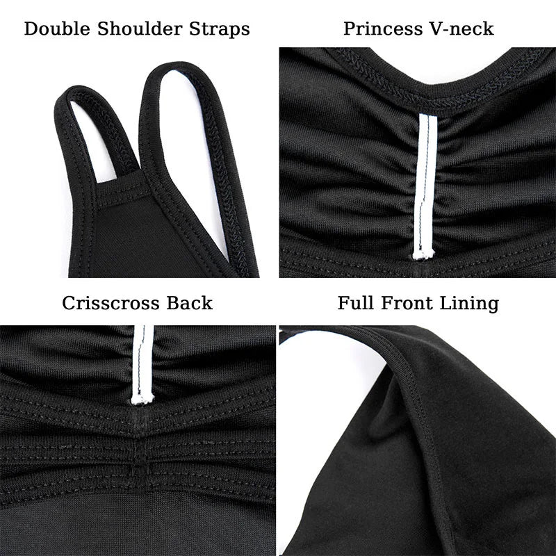 Women's Sleeveless Camisole Ballet Dance Leotards for adult Gymnastics Dance Tank Tops with Princess V-neck and Crisscross Back