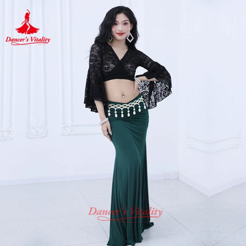BellyDance Costumes for Women Sexy Lace Top+Fishtail Long Skirt 2pcs Adult Oriental Dancing Practice Clothes Dancer's Vitality