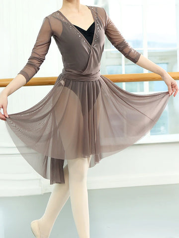 High Low Chiffon Side-Dip Wrap Tutu Skirt for Ballet Dance Ballroom Latin Salsa Tango Performance Studio Practice Clothing