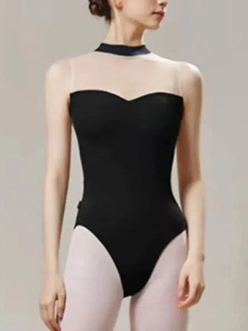 Women's Sleeveless Ballet Leotard with Velvet Stitching And Mesh Design for Gymnastics Performance And Aerial Yoga Adult