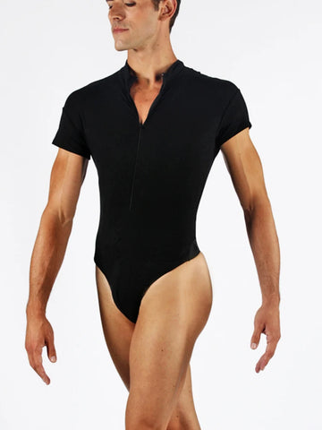 Men's Scoop Neck Tank Top Gymnastics Unitard Lycra Adult Nylon Ballet Dance Full Body Bodysuit Yoga Sleeveless Short Sleeve