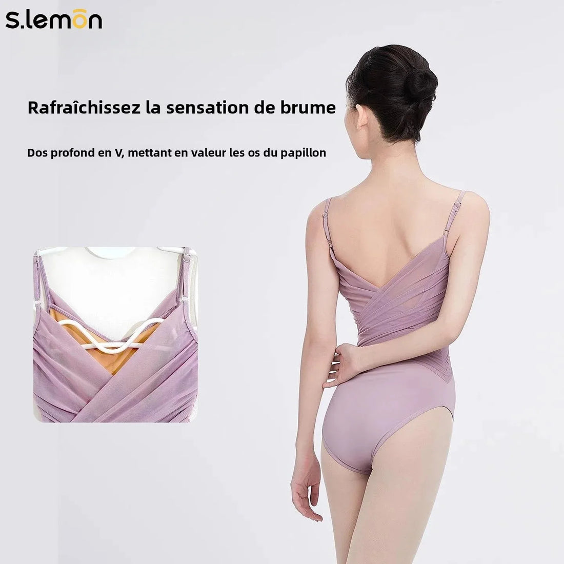 s.lemon Ballet Leotards Girls Dance Camisole Spaghetti Straps Backless Mesh panel Gymnastics for Women