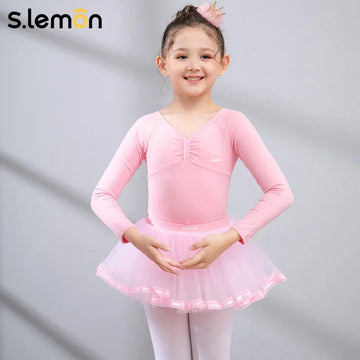 S.lemon Kids Ballet Leotard Dress Dancewear Long-Sleeve Set Autumn/Winter Performance Costume & Practice Wear for Girls