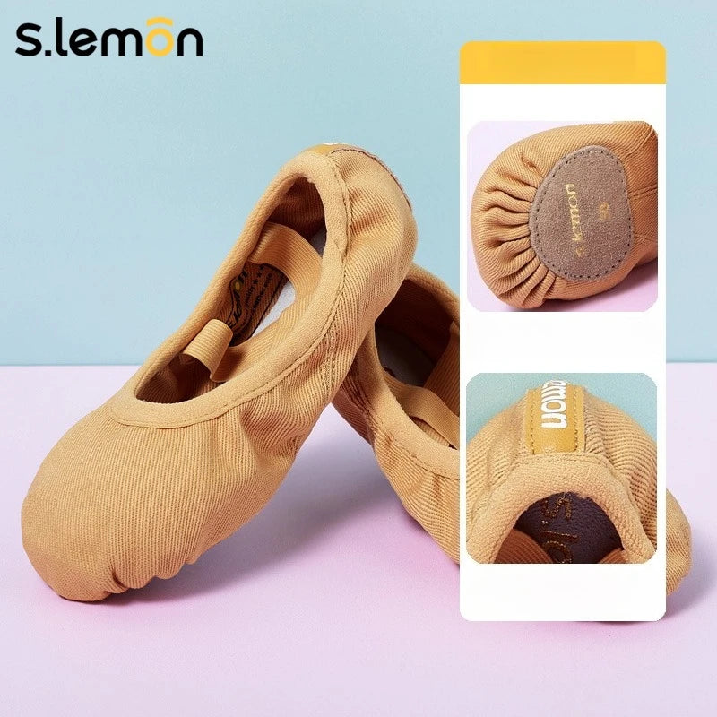 S.lemon Cat Claw Boys Ballet Shoes Soft Sole Cow Suede Upper Camel Color for Dance Practice & Body Training