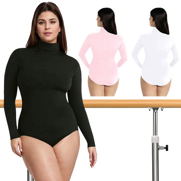 Women's Turtleneck Long Sleeves  Ballet Dance Leotard for Adult Halloween Cosplay Tops with Soft Lining and Back Zip Bodysuits