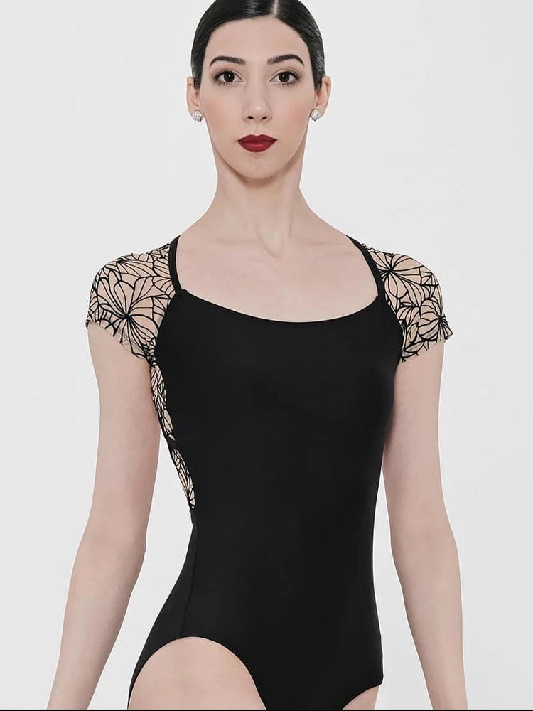 Adult Cotton Lace Short Sleeve Ballet Leotard Sexy Gymnastics Costume Professional Dancewear for Women