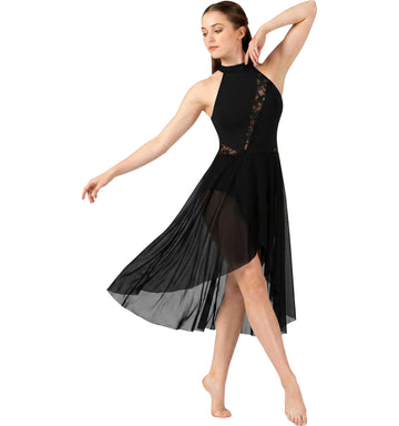 Lyrical Dance Costumes for Women Lace Flower Insets Lyrical Dress Flowy Chiffon Leotard Skirt Contemporary Dance Costumes