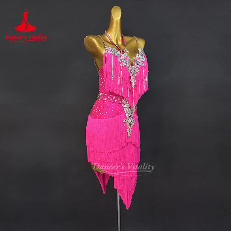 Latin Dance Fringe Dress for Women Customsized Rumba Chacha Tango Practice Clothes Adult Children Latin Performance Wear Outfit