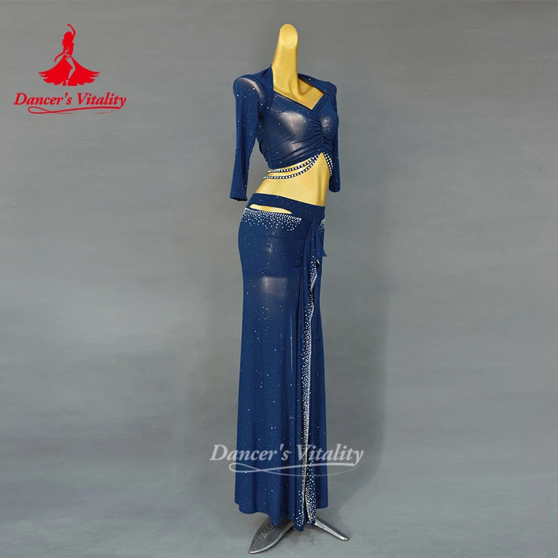 Belly Dance Performance Clothing Suit for Women Bellydance Half Sleeves Top+mesh Long Skirt 2pcs Oriental Professional Set Wear