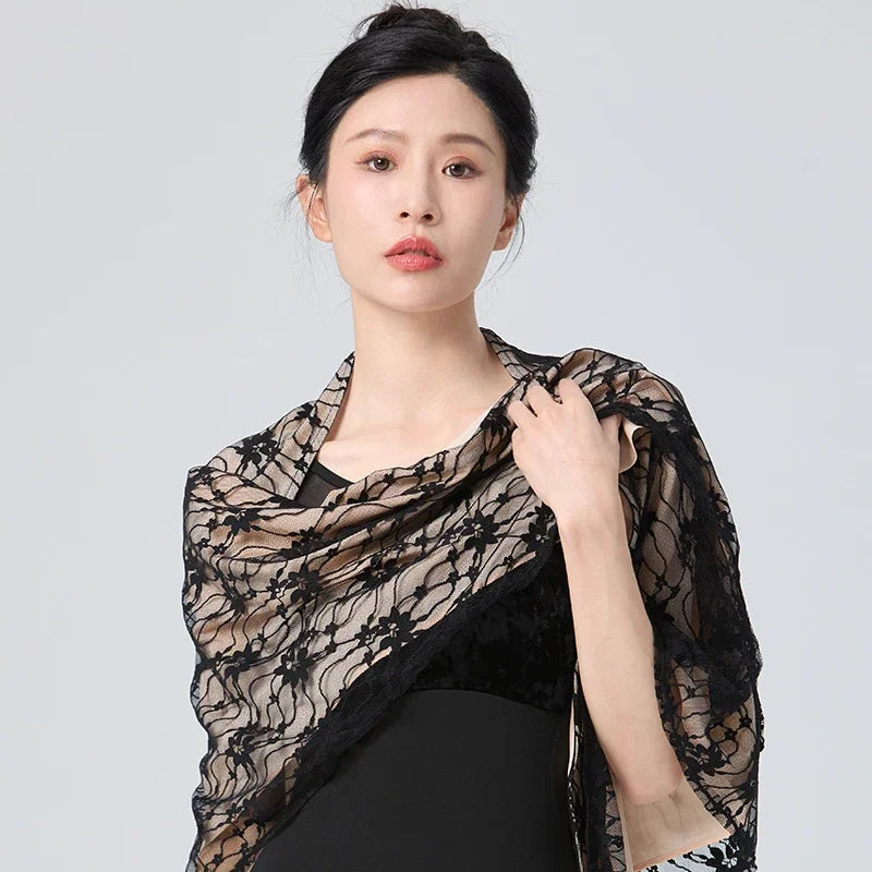Women Dance Skirts Cape Top Adults Ballet Tops Vintage Vintage Lace Split Joint Two-tone Cape Coat Skirt Dual-use Shawl