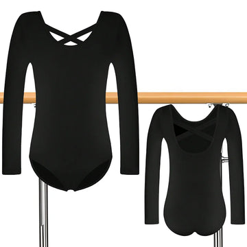 Girls Team Basic Long Sleeve Ballet Dance Leotards for girl Gymnastics Dance Tops with Crisscross Straps and Soft Lining
