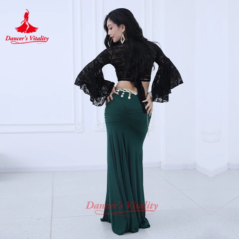BellyDance Costumes for Women Sexy Lace Top+Fishtail Long Skirt 2pcs Adult Oriental Dancing Practice Clothes Dancer's Vitality