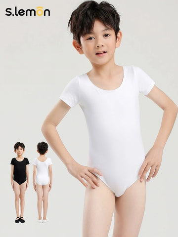 Kids Boys Dance Wear for School Performance Dance Leotard Short Sleeve Soft Gymnastics & Latin Dance Practice Bodysuit for Kids