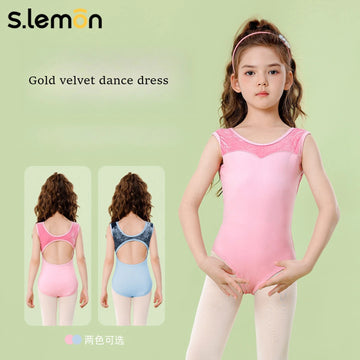 Girls' Ballet Leotard Velvet Seamless– Sleeveless Gymnastics Bodysuit with Contrast Panels for Dance, Tumbling & Performance