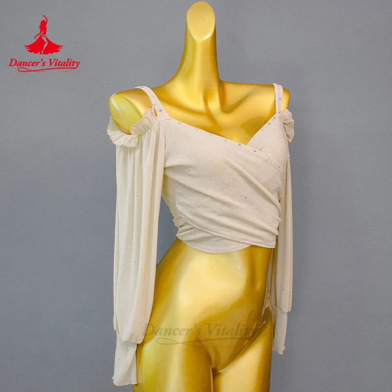 New Belly Dance Practice Clothes Women's Sexy Off Shoulder Long Sleeve Top Oriental Dance Comfortable and Breathable Tops