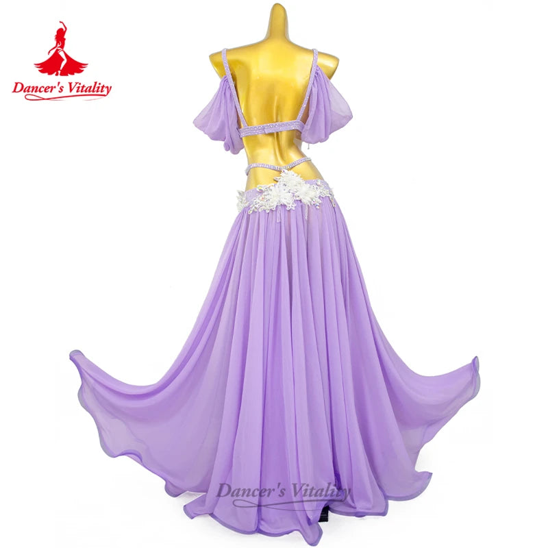 BellyDance Costume Set for Women Luxury Rhinestones Bra+Sexy Split Long Skirt 2pcs Oriental Belly Dancing Performance Outfit
