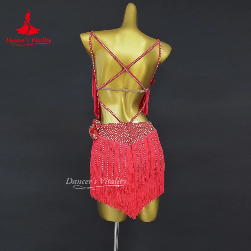 Latin Dance Dresses Women's Customized Senior AB Stones Sexy Backless Dress Tango Samba Rumba Professional Performance Costumes
