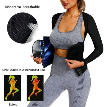 Sauna Sweat Suits for Women Weight Loss Body Shaper Hot Waist Long Sleeve with Adjustable Waist Belt and Underarm Breathable