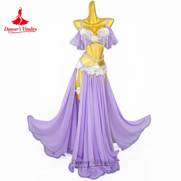 BellyDance Costume Set for Women Luxury Rhinestones Bra+Sexy Split Long Skirt 2pcs Oriental Belly Dancing Performance Outfit