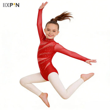 Kids Girls Ballet Jersey Dance Bodysuit Gymnastics Leotard Yoga Acrobatics Jumpsuit Long Sleeve Figure Skating Practice Costume