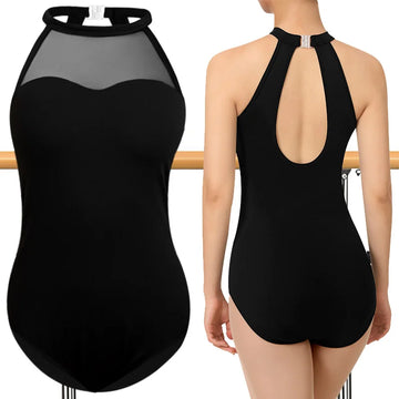 Women's Halter Sleeveless Ballet Dance Leotard for Adult&girl Gymnastics Tank Tops with  Keyhole Back and Lining Dance Leotards