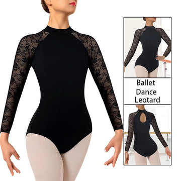 Women's Floral Lace Splicing Ballet Dance Leotards for Adult Gymnastics Dance Tops with Soft Front Lining Ballet Clothes