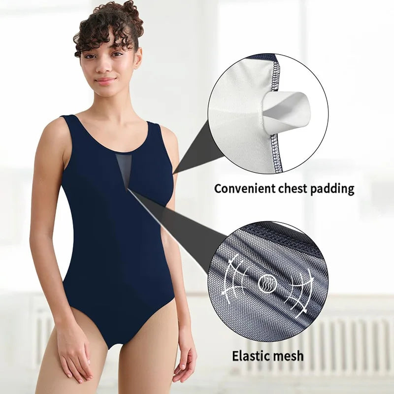 Women's Sleeveless Camisole Ballet Dance Leotards for Adult Gymnastics Dance Tank Tops with Mesh Splicing Back and Soft Lining
