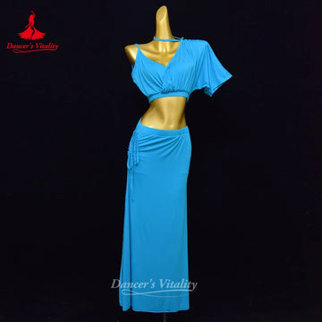 New Belly Dance Practice Costume Women's Sexy Off Shoulder Top+Sexy Split Long Skirt 2pcs Oriental Dance Performance Clothing