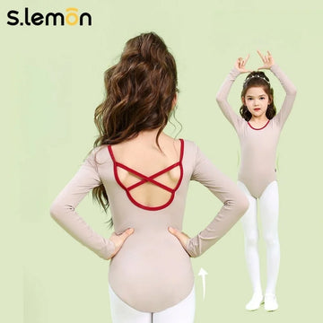 Girls Ballet Leotard Crisscross Back Kids Winter Long Sleeve Unitard Chinese Dance Audition Gymnastics Suit
