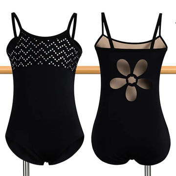 Girls Sequin Sleeveless Camisole Ballet Dance Leotards for girl Gymnastic Dance Tank Tops with Flower Hollow Back Dance Costume
