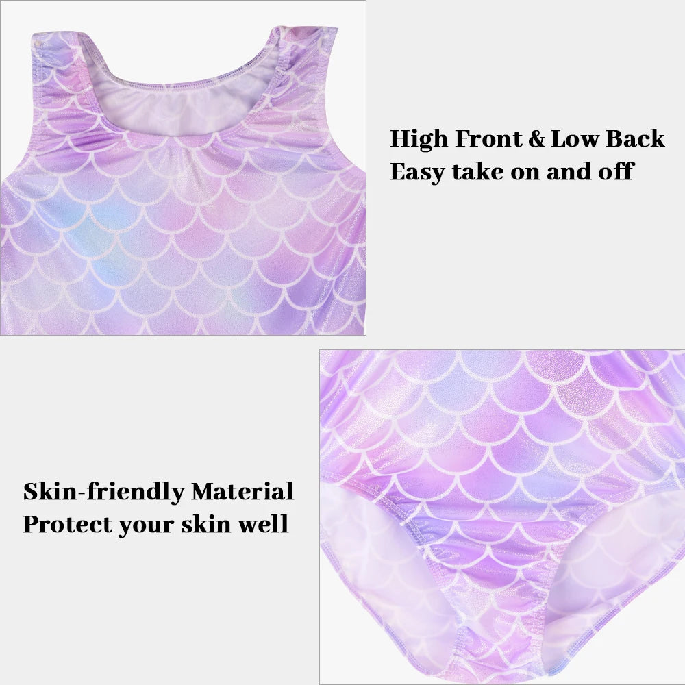 Girls Gymnastics Leotard 4 Piece Dance Unitard for Kids Athletic Tumbling Outfits Sleeveless  Shiny Gradient Mermaid  Activewear