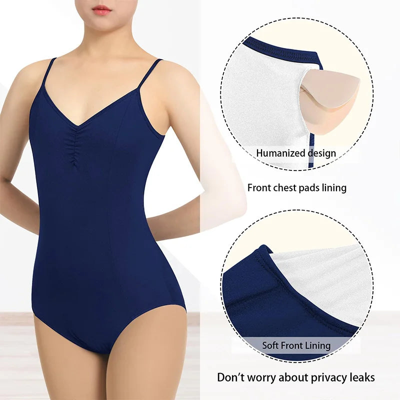 Women's Sleeveless Camisole Ballet Dance Leotards for adult Gymnastics Christmas Tank Tops with Hollow Mesh V Back and Lining
