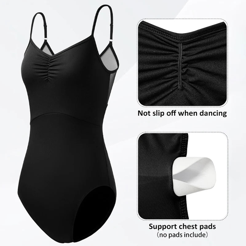 Women's Adjustable Mesh Ballet Dance Leotard for adult Gymnastics  Dance Tank with Front Soft Lining