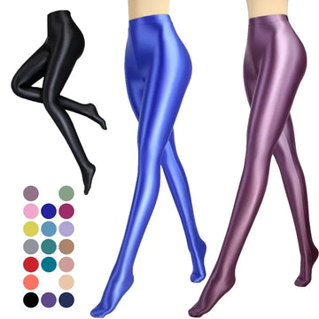 Sexy Women's Shiny Glossy Pencil Pants Tight Smooth See-through Leggings Sheer Seamless Candy-Colored Pantyhose Elastic Fit