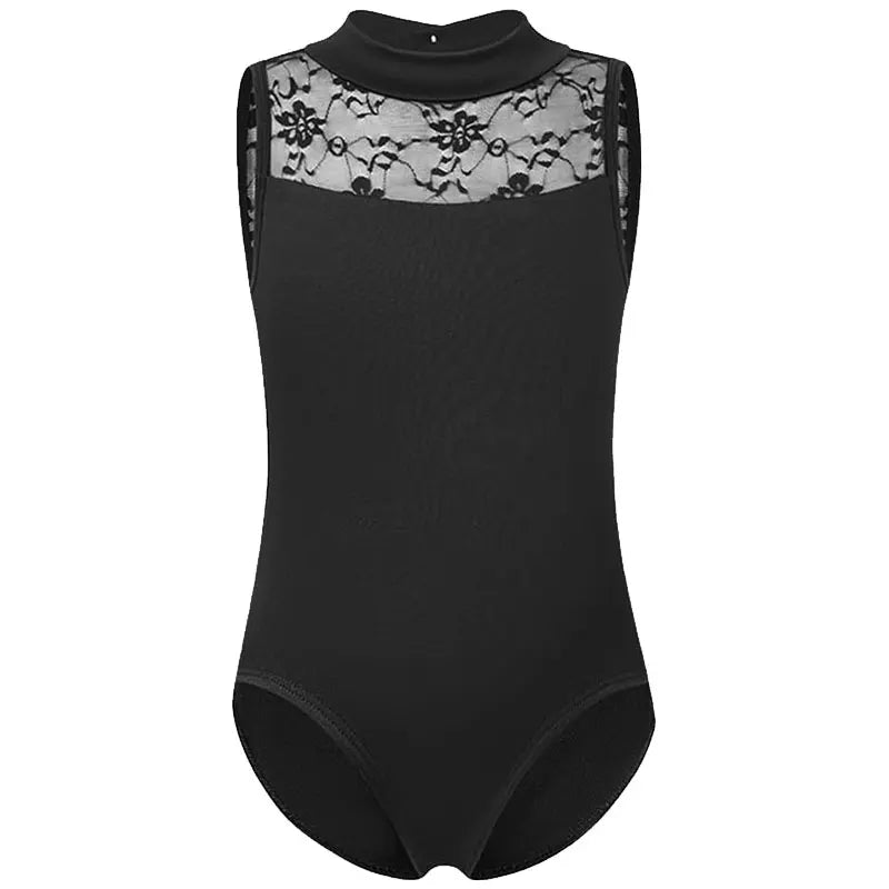 Girls Turtleneck Flower Lace Neckline Ballet Dance Leotard for girl Dance Gymnastics with Soft Front Lining and Hollow Back