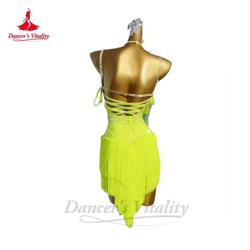 Latin Dance Fringe Dress for Women Customsized Rumba Chacha Tango Practice Clothes Adult Children Latin Dancing Wear Outfit
