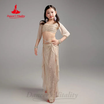 BellyDance Suit for Children Advanced Elegance Sequin Mesh Practice Clothes Girls' Oriental Dance Professional Training Clothing