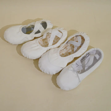 White Ballet Shoes – Canvas/Elastic, Cowhide Sole, for Kids & Adults