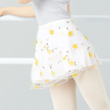 Women Ballet Dance Skirts Flower Embroidery Short Skirts Lace-up Dancing Skirt Adult Girls Dance Performance Dress Skirts