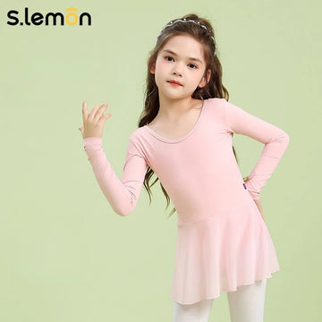 Girls Ballet Leotard Long Sleeve with Mesh Skirt – One-Piece Dance Bodysuit for Chinese Dance, Gym & Audition