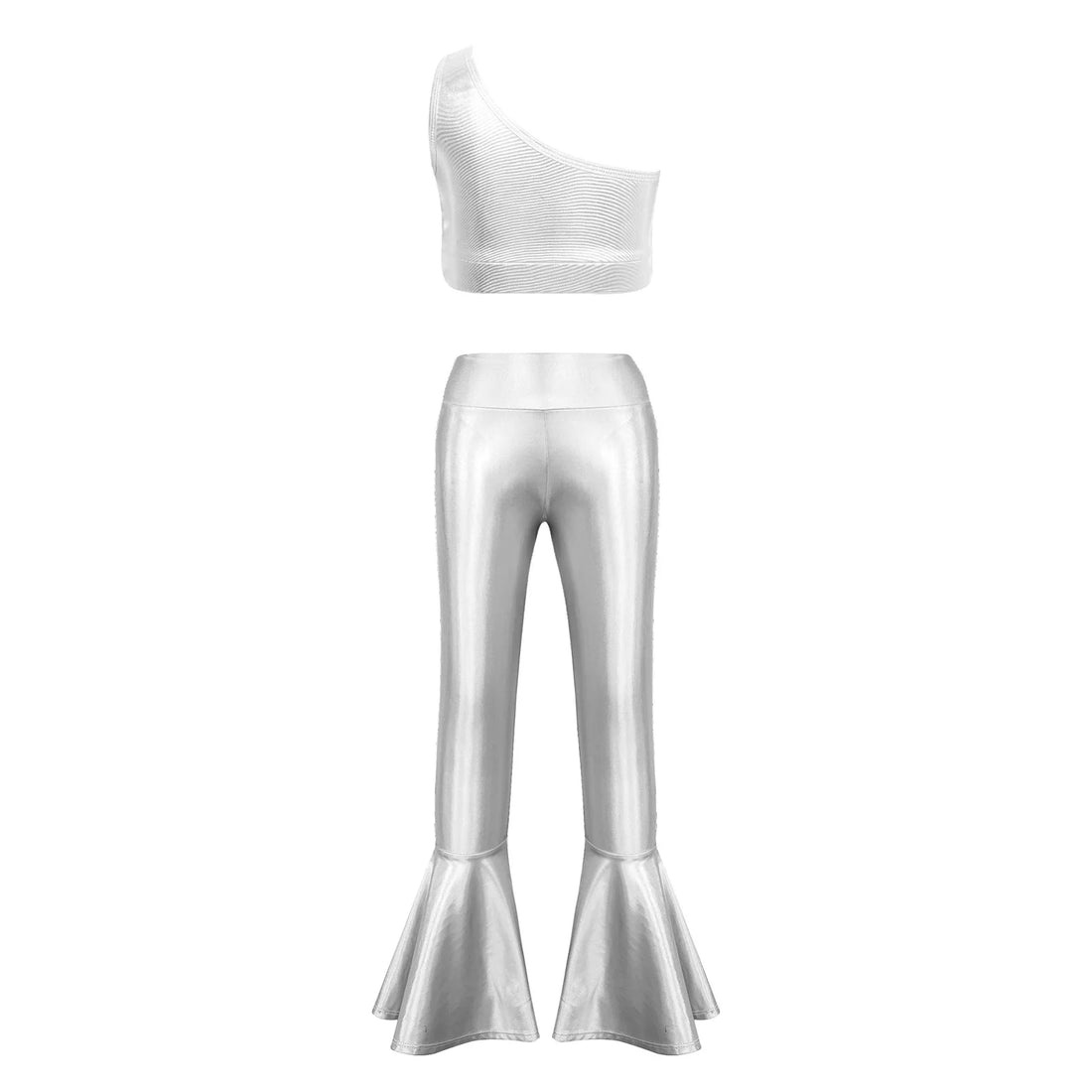 Children Hippie Costume Kids Metallic Sequin 60s 70s Disco Jazz Dancewear Girls Flared Pants Crop Top Children Tassels Party Set