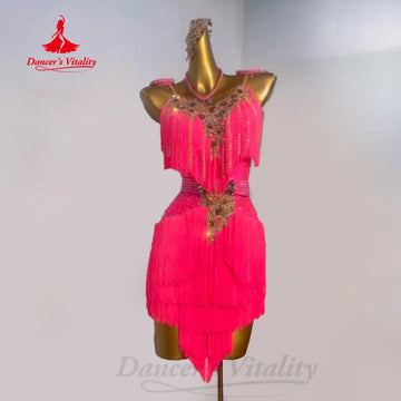 Latin Dance Competition Dress Customized High Luxury Water Diamond Sexy Backless Dress Adult and Children Performance Costume