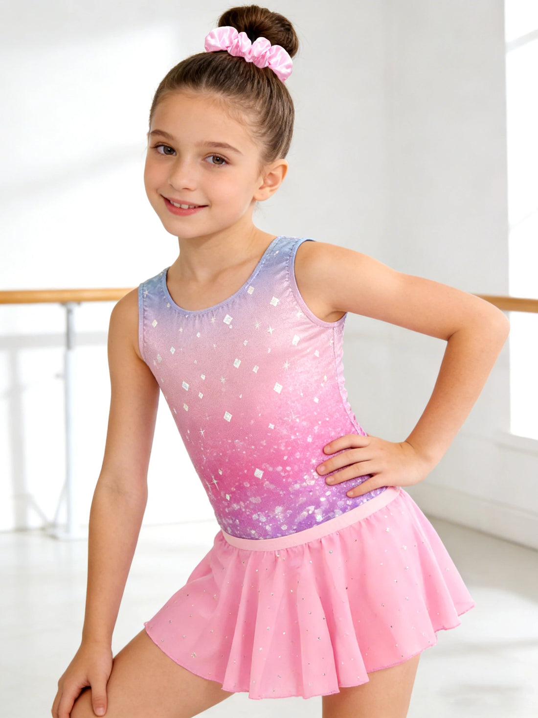 Girls Gymnastic Leotard Ballet Dance Dress Tumbling Outfit with Removable Skirt Storage Bag 5-11 Years