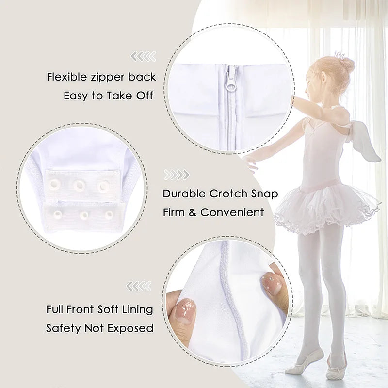 Girls Team Basic Turtleneck Long Sleeve Ballet Dance Leotards for girl Gymnastic Dance Tops with Durable Snaps and Zipper Back